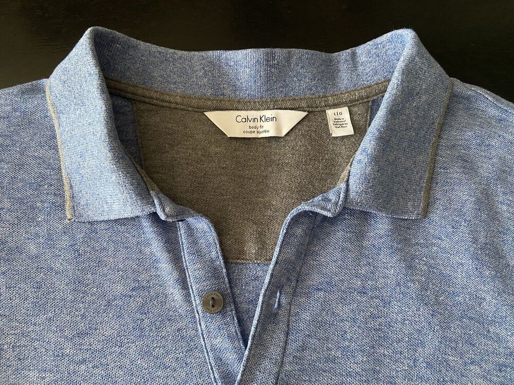 CALVIN KLEIN Body Fit Polo Blue w/Gray Trim Mens sz L